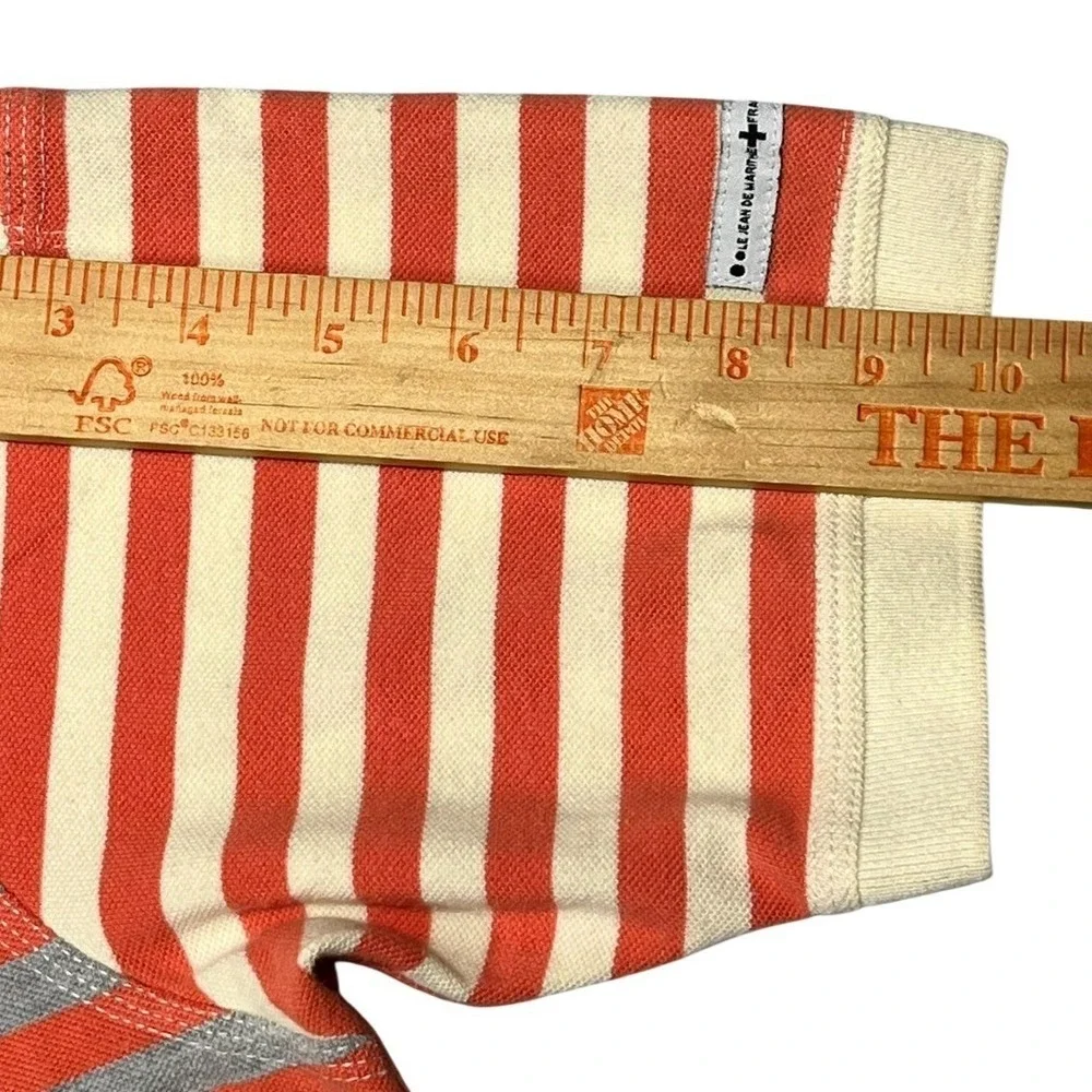 Marithe‎ Francois Girbaud Polo Shirt Mens L Red Cream Striped Cotton Y2K *Flaw
